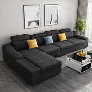 Jayden 4 Seater L Shape Sofa Set for Living Room (Black Fabric) Left Side