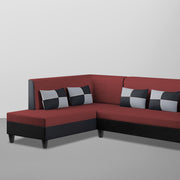 Nordy LHS 6 Seater L Shape Sofa Set for Living Room (Maroon Black Colour) Premium Fabric Sofa Set