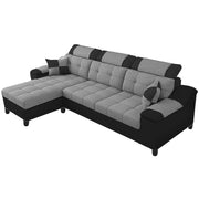 Miyami LHS 4 Seater L Shape Set for Living Room (Grey & Black Fabric)