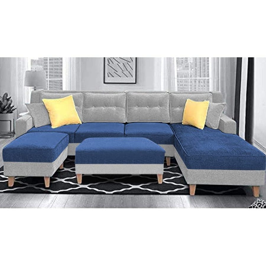 Casaliving Mallan RHS 8 Seater L Shape Sofa Set with Ottoman for Living Room (Blue Grey Fabric)