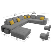 Casaling Urban Modern U-Shaped Sectional Sofa Set with Storage | 9 Seater Sofa Couch with Ottoman | Wooden Frame | Premium Colour Fabric | for Living Room & Guest Hall in (Black Colour)