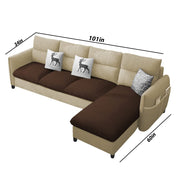 Andon 6 Seater L Shape Sofa Set for Living Room (Black Grey Fabric) Left Side Sofa