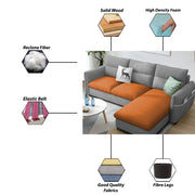 Andon 4 Seater L Shape Sofa Set for Living Room (Orange Grey Fabric) Right Side Sofa