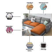 Andon 4 Seater L Shape Sofa Set for Living Room (Orange Grey Fabric) Left Side Sofa