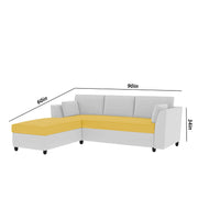 Blustin LHS 4 Seater L Shape Sofa Set for Living Room (Yellow Grey Fabric) Premium Fabric Sofa