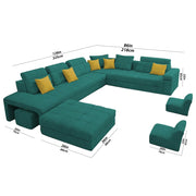 Casaling Urban Modern U-Shaped Sectional Sofa Set with Storage | 9 Seater Sofa Couch with Ottoman | Wooden Frame | Premium Colour Fabric | for Living Room & Guest Hall in (Black Colour)