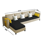 Asser LHS 6 Seater L Shape Sofa Set for Living Room (Cream Black) Premium Fabric Sofa