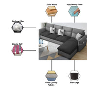 Andon 6 Seater L Shape Sofa Set for Living Room (Black Grey Fabric) Left Side Sofa