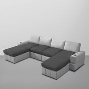 Rone 6 Seater L-Shaped & U-Shaped Sofas Set for Living Room – (Black Grey Colour Fabric) Premium Comfort Sofa