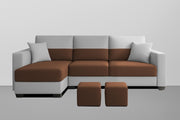 Aden LHS 4 Seater L Shape Sofa Set with 2 Puffy for Living Room (Brown Grey Colour Fabric) Premium Fabric Sofa Set for Living Room