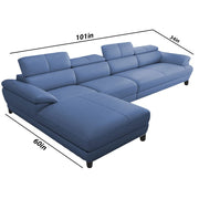 Amok 6 Seater L Shape Sofa Set for Living Room (Blue Leathertte) Left Side
