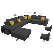 Casaling Urban Modern U-Shaped Sectional Sofa Set with Storage | 9 Seater Sofa Couch with Ottoman | Wooden Frame | Premium Colour Fabric | for Living Room & Guest Hall in (Black Colour)