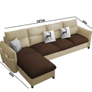 Andon 6 Seater L Shape Sofa Set for Living Room (Black Grey Fabric) Left Side Sofa
