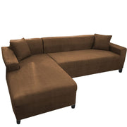 Atlanci 6 Seater L Shape Sofa Set for Living Room (Brown Fabric) Left Side