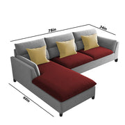 Delton LHS 4 Seater L Shape Sofa Set for Living Room (Maroon Grey) Premium Fabric