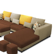 Minta LHS 8 Seater L Shape Sofa Set with Ottoman & 2 Puffy for Living Room (Green Fabric)