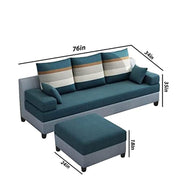 Francis 3 Seater with Ottman Sofa Set for Living Room (Blue Grey Fabric) Premium Fabric Sofa