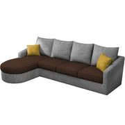 Shrank Round Lounger L Shape 6 Seater Sofa Set for Living Room (Brown Grey) Fabric Sofa | LHS