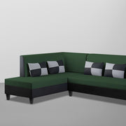 Nordy LHS 6 Seater L Shape Sofa Set for Living Room (Green Black Colour) Premium Fabric Sofa Set