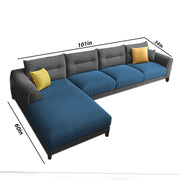 Hazer 6 Seater Sofa Set for Living Room (Black Blue Fabric) Left Side Sofa
