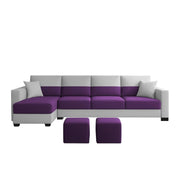Aden LHS 6 Seater L Shape Sofa Set with 2 Puffy for Living Room (Purple Grey Colour Fabric) Premium Fabric Sofa Set for Living Room
