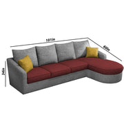 Shrank Round Lounger L Shape 6 Seater Sofa Set for Living Room (Maroon Grey) Fabric Sofa | RHS
