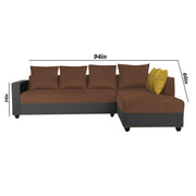 Rio 6 Seater L Shape Sofa for Living Room | Color - Black Brown Fabric| Right Side Sofa