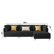 Casaliving Salina RHS 4 Seater L Shape Sofa Set for Living Room (Black) Premium Fabric Sofa