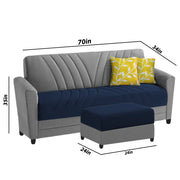 Francis 3 Seater Sofa Set With Ottoman for Living Room (Blue Grey) Fabric