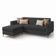 Casaliving Daxos 4 Seater L Shape Sofa Set with Movable Ottoman | Flexible Left or Right Layout | Cozy Velvet Fabric | Soft Touch Seating | Modern Designer Sofa for Living Room (Black)