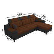 Miyami RHS 4 Seater L Shape Set for Living Room (Brown & Black Fabric)