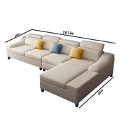Jayden 4 Seater L Shape Sofa Set for Living Room (Cream Fabric) Right Side