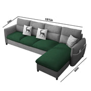 Andon 6 Seater L Shape Sofa Set for Living Room (Black Grey Fabric) Left Side Sofa