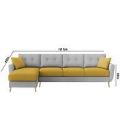 Lizel LHS 6 Seater L Shape Sofa Set for Living Room (Yellow Grey Fabric) Premium Velvet Fabric Sofa