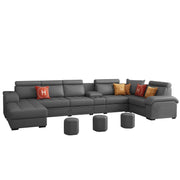 Emerson Modern U-Shaped Sectional Sofa Set 9 Seater, Sofa Couch with 3 Puffy for Hall (Black Colour) Premium Leatherette Fabric Sofa