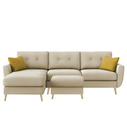 Lizel LHS 4 Seater L Shape Sofa Set with Center Table for Living Room (Cream Fabric) Premium Velvet Fabric Sofa