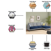 Swaloni RHS 6 Seater L Shape Sofa Set for Living Room (Blue Grey) Premium Fabric Sofa