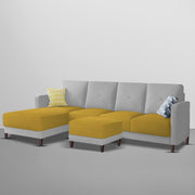 Swaloni LHS 6 Seater L Shape Sofa Set with Center Table for Living Room (Yellow Grey) Premium Fabric Sofa
