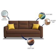 Evona 3 Seater Sofa Set for Living Room (Brown Colour Fabric) Premium Fabric Sofa