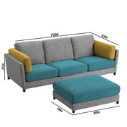 Nairo 4 Seater Interchangeable L Shape Sofa with Ottoman for Living Room (Turquise Grey Fabric)