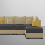 Inclair RHS 6 Seater L Shape Sofa Set for Living Room (Cream Black Fabric) Premium Fabric Sofa