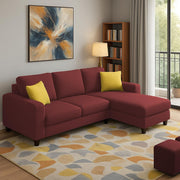 Casaliving Rolando 4 Seater L Shape Sofa Set with 2 Puffy for Living Room (Maroon) Right Side Sofa Set for Living Room | Hall| Office Room