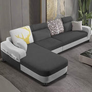 Amanda LHS 6 Seater L Shape,Sofa Set for Living Room (Black Grey Fabric)