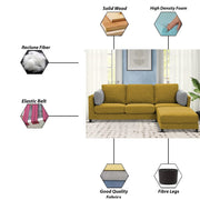 Nairo 4 Seater Interchangeable L Shape Sofa with Ottoman for Living Room (Yellow Fabric) Premium Fabric Sofa
