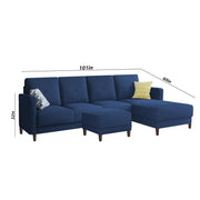 Swaloni RHS 6 Seater L Shape Sofa Set with Center Table for Living Room (Blue) Premium Fabric Sofa