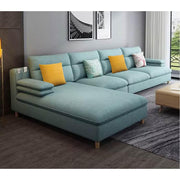 Hudson 6 Seater L Shape Sofa Set for Living Room (Light Blue Fabric) Left Side