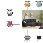 Swaloni RHS 6 Seater L Shape Sofa Set with Center Table for Living Room (Black) Premium Fabric Sofa