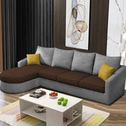 Shrank Round Lounger L Shape 6 Seater Sofa Set for Living Room (Brown Grey) Fabric Sofa | LHS
