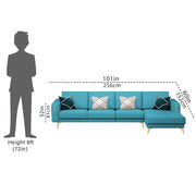 Falco RHS 6 Seater L Shape Sofa Set for Living Room (Turquise Fabric) Premium Fabric Sofa