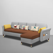 Ventos RHS 6 Seater L Shape Sofa Set for Living Room (Brown Grey) Premium Velvet Fabric